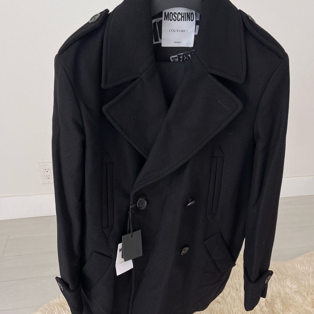 Moschino Classic Black Peacoat for Men
